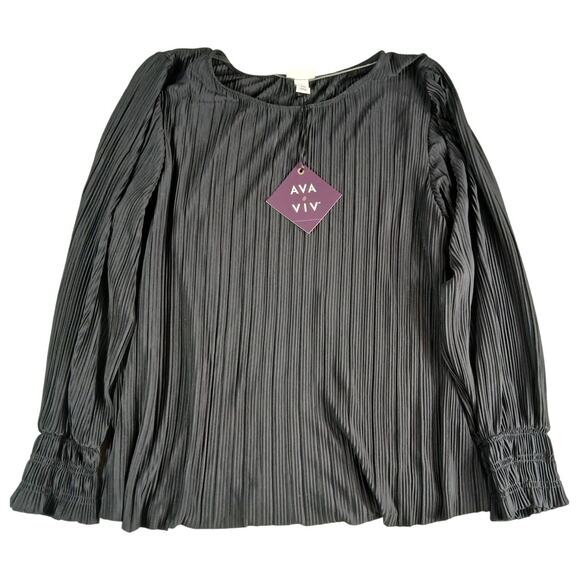 Ava & Viv Shirt Women XXL 2XL Black Blouse Long Sleeve Flowy Business Stripe NWT - Picture 1 of 8